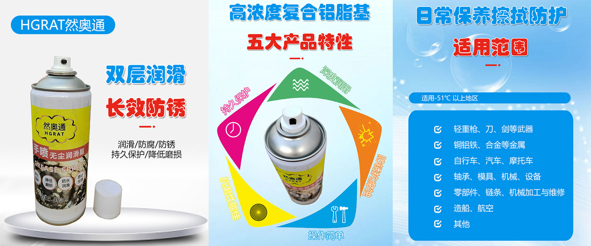 然奥通（HGRAT）手喷无尘润滑脂黄油喷剂液体专用润滑油